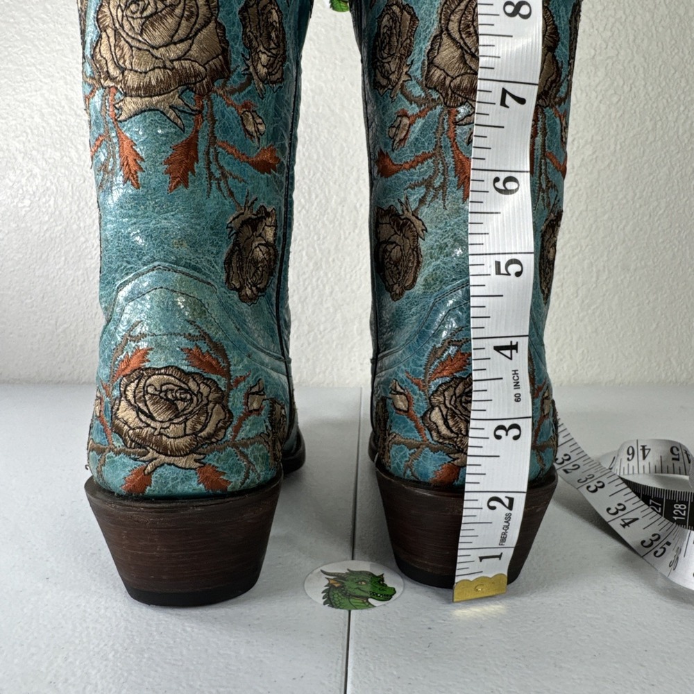 Lucchese Turquoise Cowboy Boots Womens 6 Distressed Embroidered Roses M5646 - Picture 7 of 16